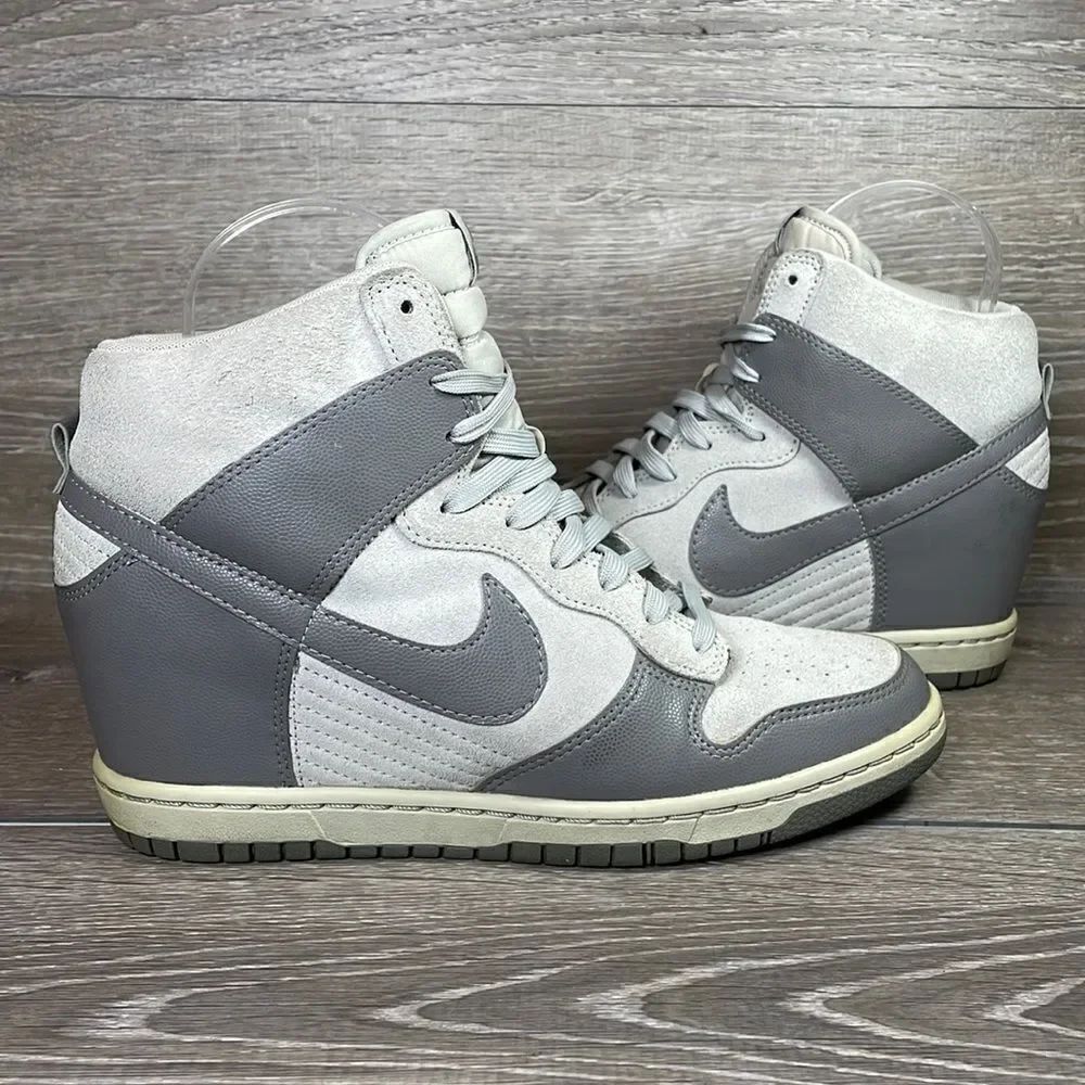 Nike Dunk Sky Hi Canyon Gray Suede Leather Women’s Sz 9.5 Hidden Wedge Sneakers